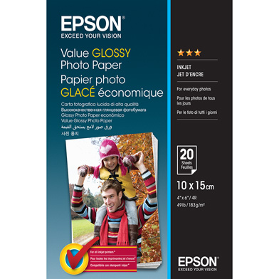 Epson C13S400037 Value Glossy Photo Paper - 183gsm (10 x 15cm / 20 Sheets)