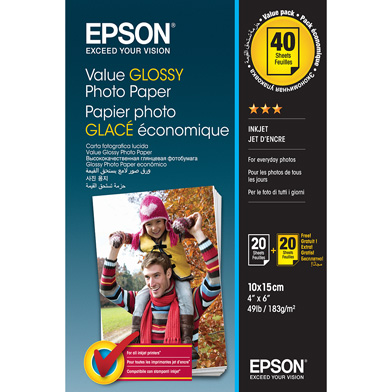 Epson C13S400044 Value Glossy Photo Paper - 183gsm (10 x 15cm / 2 x 20 Sheets)