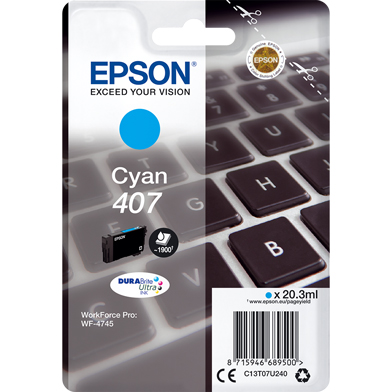 Epson C13T07U240 407 Cyan Ink Cartridge (1,900 Pages)