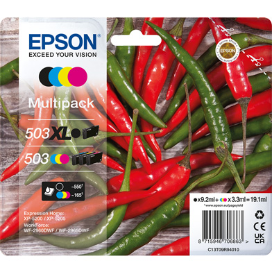 Epson C13T09R94010 503/503XL Ink Cartridge Value Pack CMY (165 Pages) K (550 Pages)