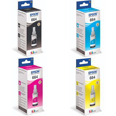 Epson 664 Ink Bottle Value Pack K (4,000 Pages) CMY (6,500 Pages)