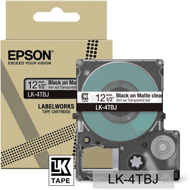 Epson C53S672065 LK-4TBJ Matte Label Cartridge (Clear/Black) (12mm x 8m)