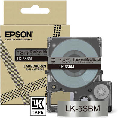 Epson C53S672094 LK-5SBM Metallic Label Cartridge (Silver/Black) (18mm x 9m)