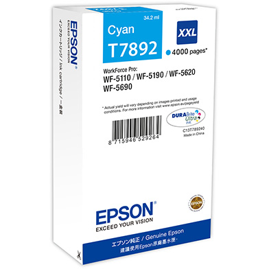 Epson C13T789240 T7892 Cyan XXL Ink Cartridge (4,000 Pages)