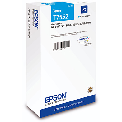 Epson C13T755240 T7552 Cyan XL Ink Cartridge (4,000 Pages)