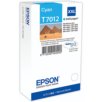 Epson C13T70124010 T7012 Cyan XXL Ink Cartridge (3,400 Pages)