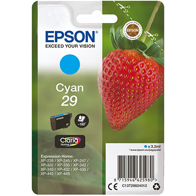 Epson C13T29824012 29 Cyan Ink Cartridge (180 Pages)