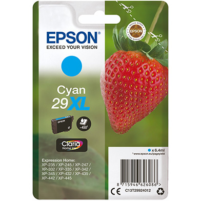 Epson C13T29924012 29XL Cyan Ink Cartridge (450 Pages)