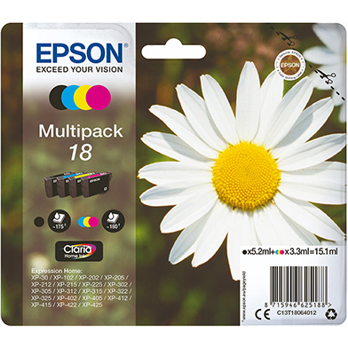 Epson C13T18064012 18 Ink Multipack CMY (180 Pages) K (175 Pages)