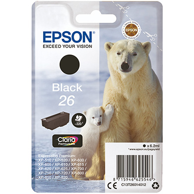 Epson C13T26014012 26 Black Ink Cartridge (220 Pages)