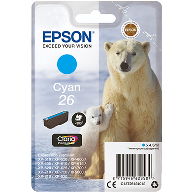 Epson C13T26124012 26 Cyan Ink Cartridge (300 Pages)