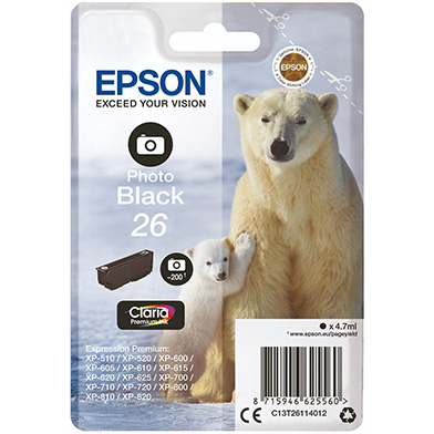 Epson C13T26114012 26 Photo Black Ink Cartridge (200 Pages)