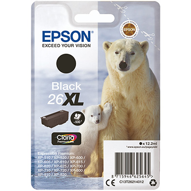 Epson C13T26214012 26XL Black Ink Cartridge (500 Pages)