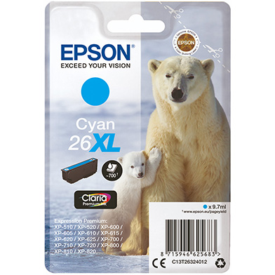 Epson C13T26324012 26XL Cyan Ink Cartridge (700 Pages)