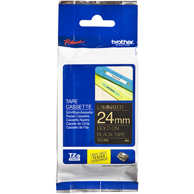 Brother TZE354 TZe-354 24mm Labelling Tape (GOLD ON BLACK)