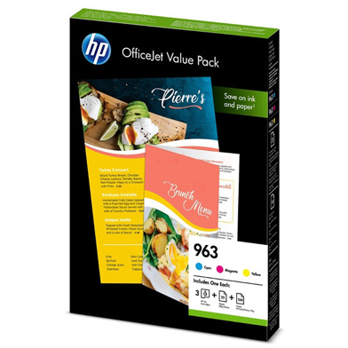 HP 963 Ink and Paper Value Pack CMY (700 Pages)