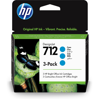 HP 712 3-Pack Cyan DesignJet Ink Cartridges (29ml)