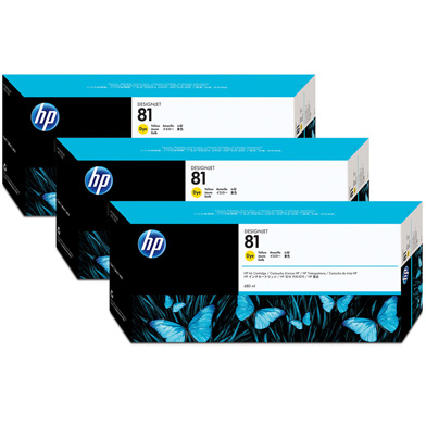 HP C5069A 81 3-Pack Yellow Dye Ink Cartridges (680ml)