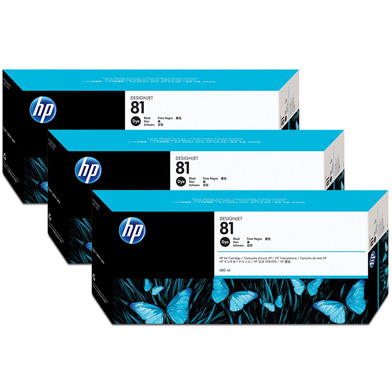 HP C5066A 81 3-Pack Black Dye Ink Cartridges (680ml)