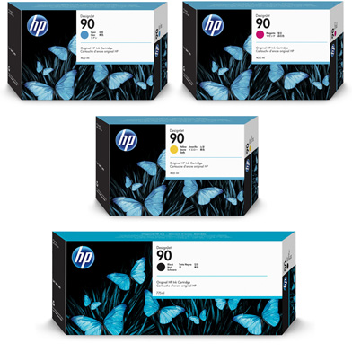 HP 90 High Capacity Ink Cartridge Bundle Pack CMY (400ml) K (775ml)