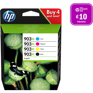 HP  903XL High Yield Ink Cartridge 4-Pack CMYK (825 Pages)