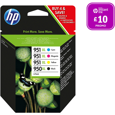 HP  950XL/951XL Ink Cartridge 4-Pack CMY (1.5K Pages) K (2.3K Pages)