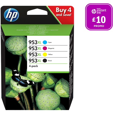 HP  953XL High Yield Ink Cartridge 4-Pack CMY (1,600 Pages) K (2,000 Pages)