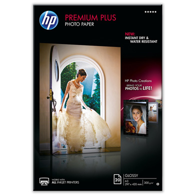 HP Premium Plus Glossy Photo Paper - 300gsm (20 Sheets / A3 / 297 x 420 mm)