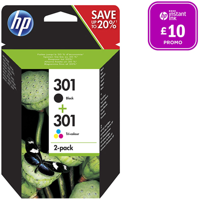 HP N9J72AE 301 Black and Tri-Colour Ink Cartridges CMY (165 Pages) K (190 Pages)