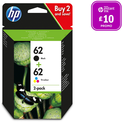 HP N9J71AE 62 Ink Cartridge 2-Pack CMY (165 Pages) K (200 Pages)