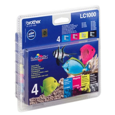Brother LC1000VALBP Ink Cartridge Multipack CMY (400 Pages) K (500 Pages) Pack qty 4