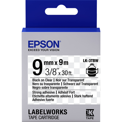 Epson C53S653006 LK-3TBW Strong Adhesive Label Cartridge (Black/Clear) (9mm x 9m)