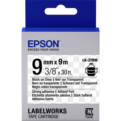 Epson C53S653006 LK-3TBW Strong Adhesive Label Cartridge (Black/Clear) (9mm x 9m)