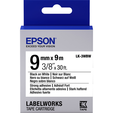 Epson C53S653007 LK-3WBW Strong Adhesive Label Cartridge (Black/White) (9mm x 9m)