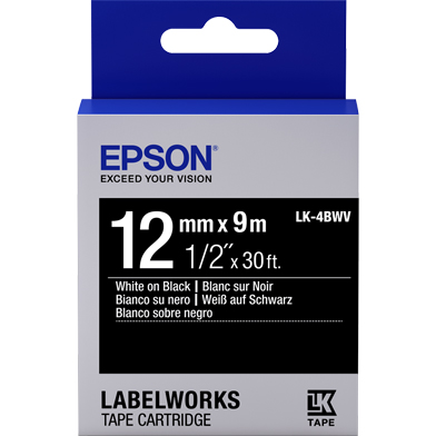 Epson C53S654009 LK-4BWV Vivid Label Cartridge (White/Black) (12mm x 9m)