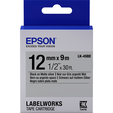Epson C53S654017 LK-4SBE Matte Label Cartridge (Black/Matte Silver) (12mm x 9m)