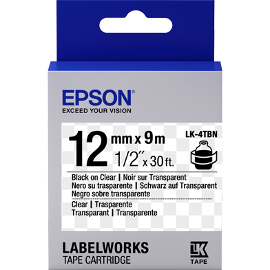 Epson C53S654012 LK-4TBN Transparent Label Cartridge (Black/Transparent) (12mm x 9m)