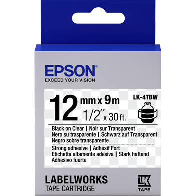 Epson C53S654015 LK-4TBW Strong Adhesive Label Cartridge (Black/Transparent) (12mm x 9m)