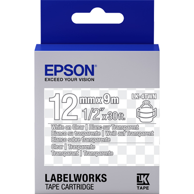 Epson C53S654013 LK-4TWN Transparent Label Cartridge (White/Transparent) (12mm x 9m)