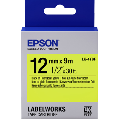 Epson C53S654010 LK-4YBF Fluorescent Label Cartridge (Black/Yellow) (12mm x 9m)