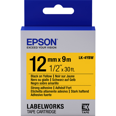 Epson C53S654014 LK-4YBW Strong Adhesive Label Cartridge (Black/Yellow) (12mm x 9m)