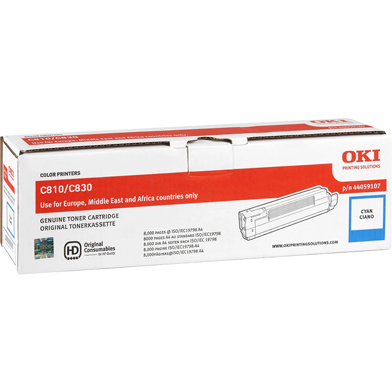 OKI 44059107 Cyan Toner Cartridge (8,000 Pages)