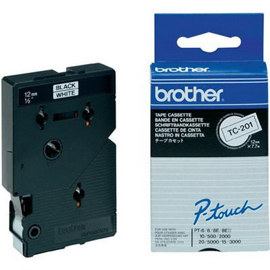 Brother TC201 TC-201 12mm x 7.7m Labelling Tape (BLACK ON WHITE)