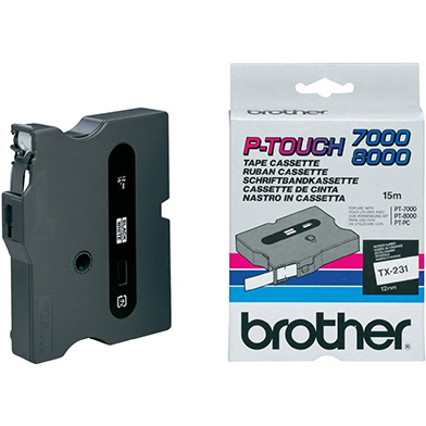 Brother TX231 TX-231 12mm Laminated Labelling Tape (BLACK ON WHITE)