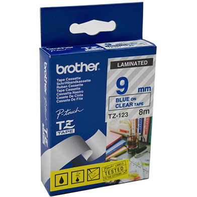 Brother TZ123 TZ-123 9mm Laminated Labelling Tape (BLUE ON CLEAR)