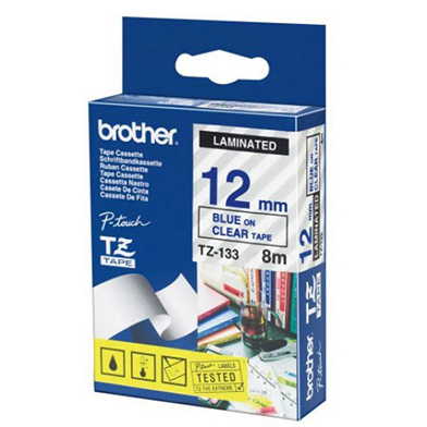 Brother TZ133 TZ-133 12mm Laminated Labelling Tape (BLUE ON CLEAR)