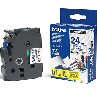 Brother TZ153 TZ-153 24mm Laminated Labelling Tape (BLUE ON CLEAR)