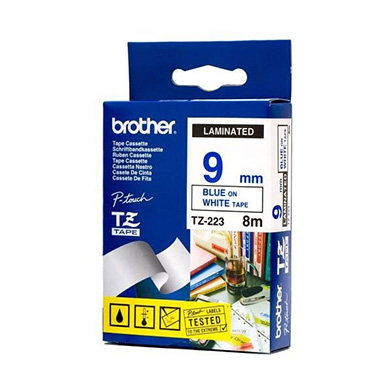 Brother TZ223 TZ-223 9mm Laminated Labelling Tape (BLUE ON WHITE)