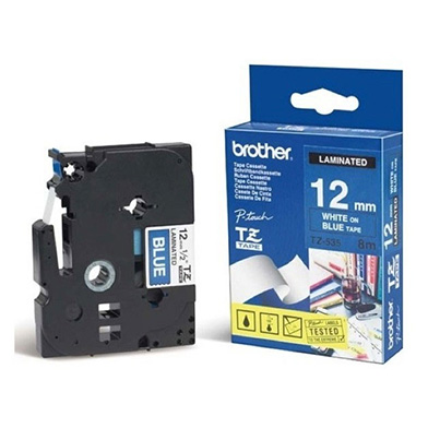 Brother TZ535 TZ-535 12mm Laminated Labelling Tape (WHITE ON BLUE)