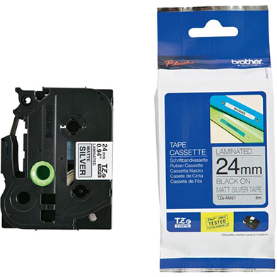 Brother TZEM951 TZe-M951 24mm Labelling Tape (BLACK ON MATTE SILVER)